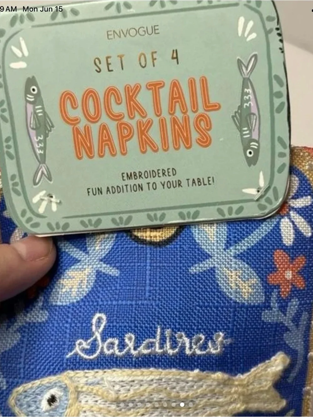 Envogue Blue 'Sardines' Embroidered Cocktail Napkins - Set of 4